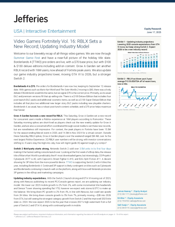 电子游戏：Fornightly第16卷：RBLX创下新纪录；更新行业模型