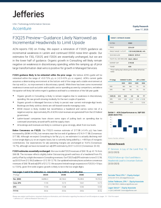 埃森哲（ACN）：2025财年第三季度展望——随着新增不利因素限制上行空间，指引可能收窄