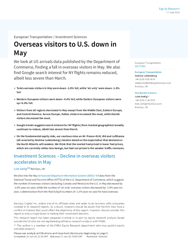 5月份赴美海外游客数量下降：投资科学- 5月份海外游客数量下降加速