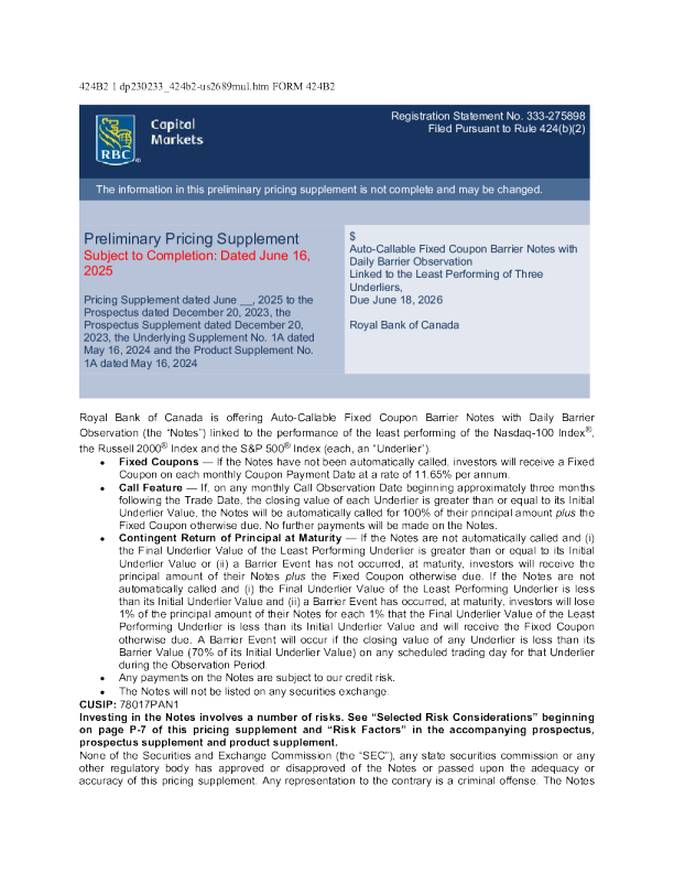 加拿大皇家银行美股招股说明书(2025-06-17版)