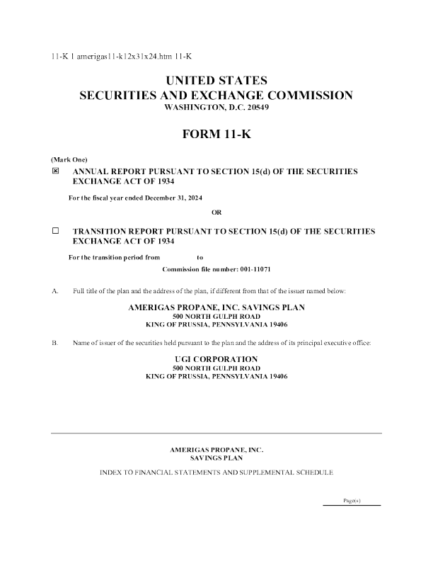 UGI公用事业 2024年度报告