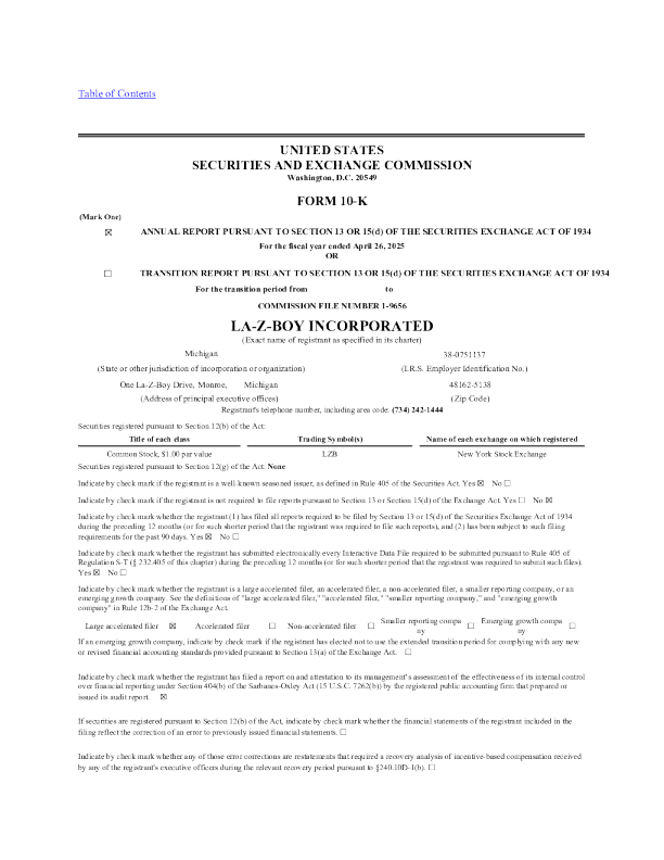 La-Z-Boy Inc 2024年度报告