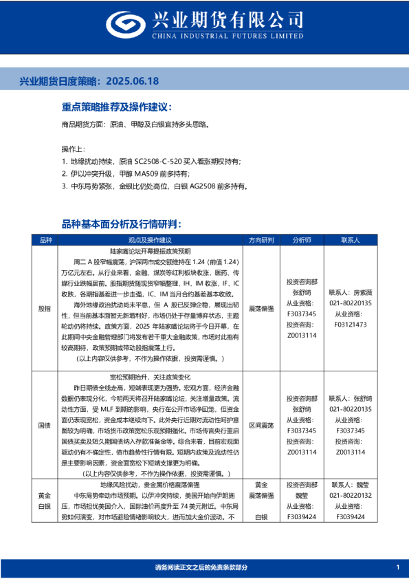 日度策略：原油、甲醇及白银宜持多头思路