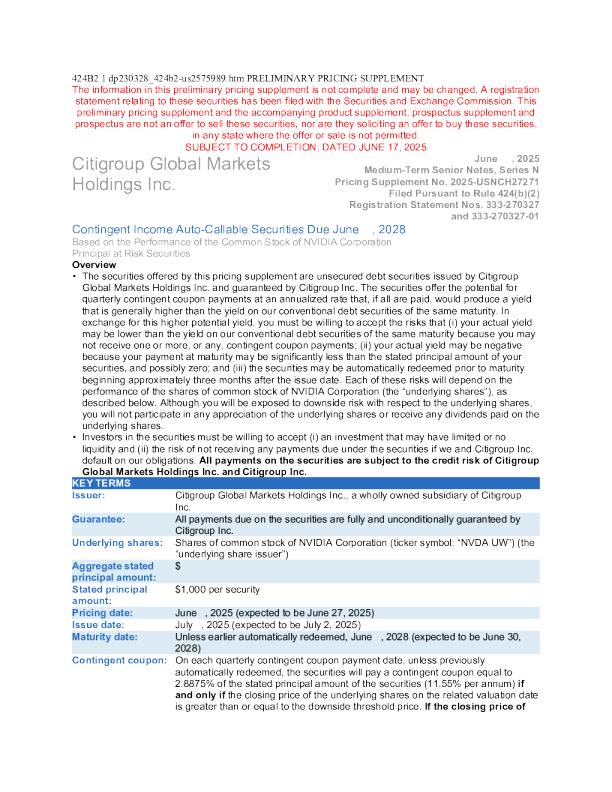 花旗集团美股招股说明书(2025-06-18版)