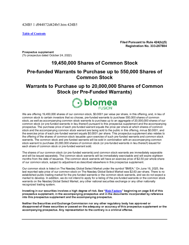 Biomea Fusion Inc美股招股说明书(2025-06-18版)