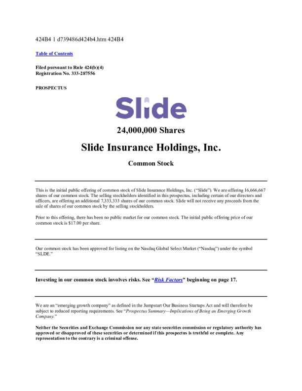 Slide Insurance Holdings Inc美股招股说明书(2025-06-18版)
