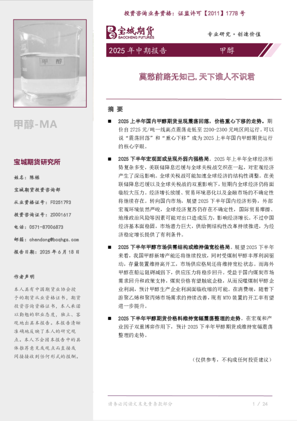 2025年中期报告甲醇