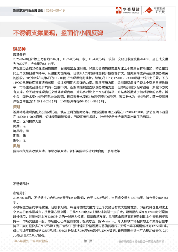 新能源及有色金属日报：不锈钢支撑显现，盘面价小幅反弹