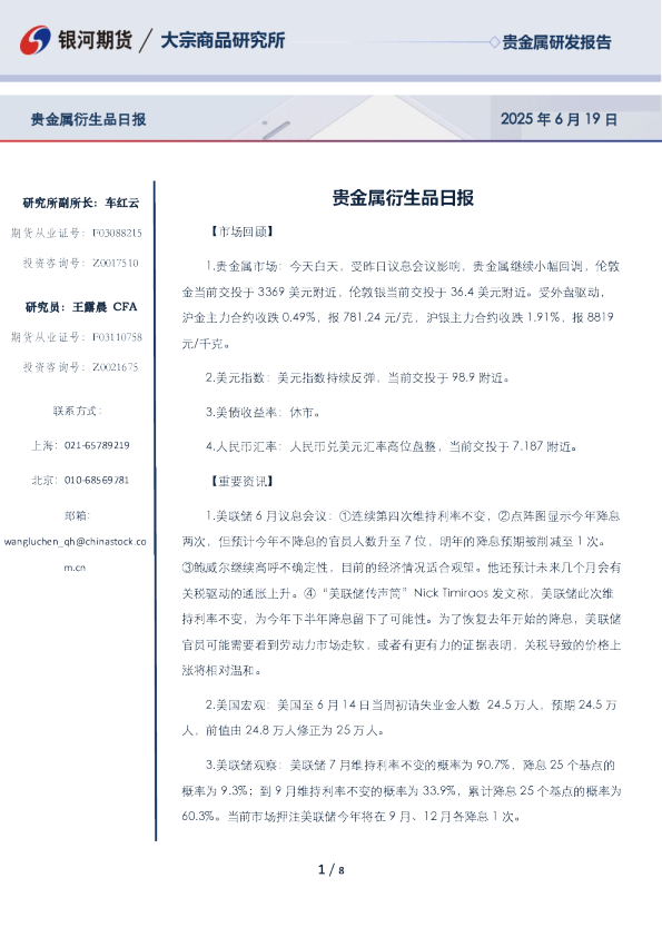 贵金属衍生品日报