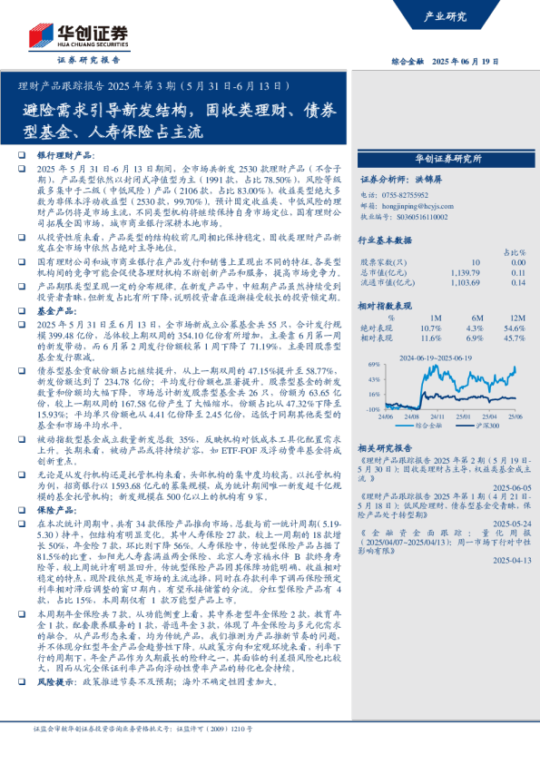 理财产品跟踪报告2025年第3期：避险需求引导新发结构，固收类理财、债券型基金、人寿保险占主流