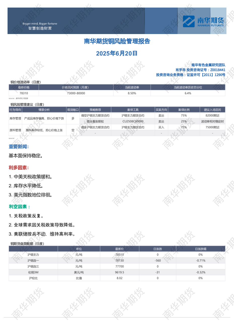 铜风险管理报告