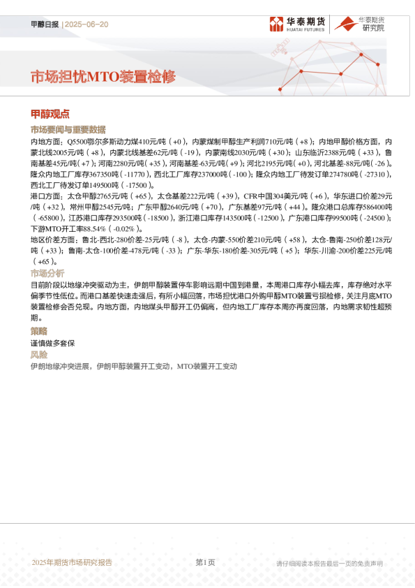 甲醇日报：市场担忧MTO装置检修