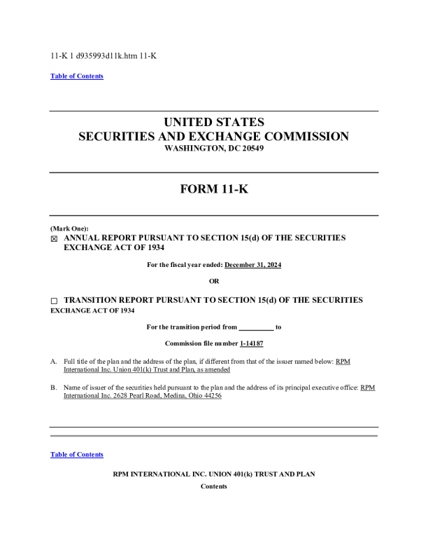 RPM International Inc 2024年度报告