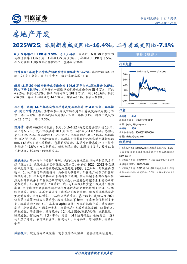 房地产开发2025W25：本周新房成交同比-16.4%，二手房成交同比-7.1%