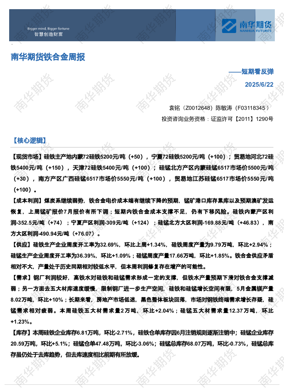 南华期货铁合金周报——短期看反弹