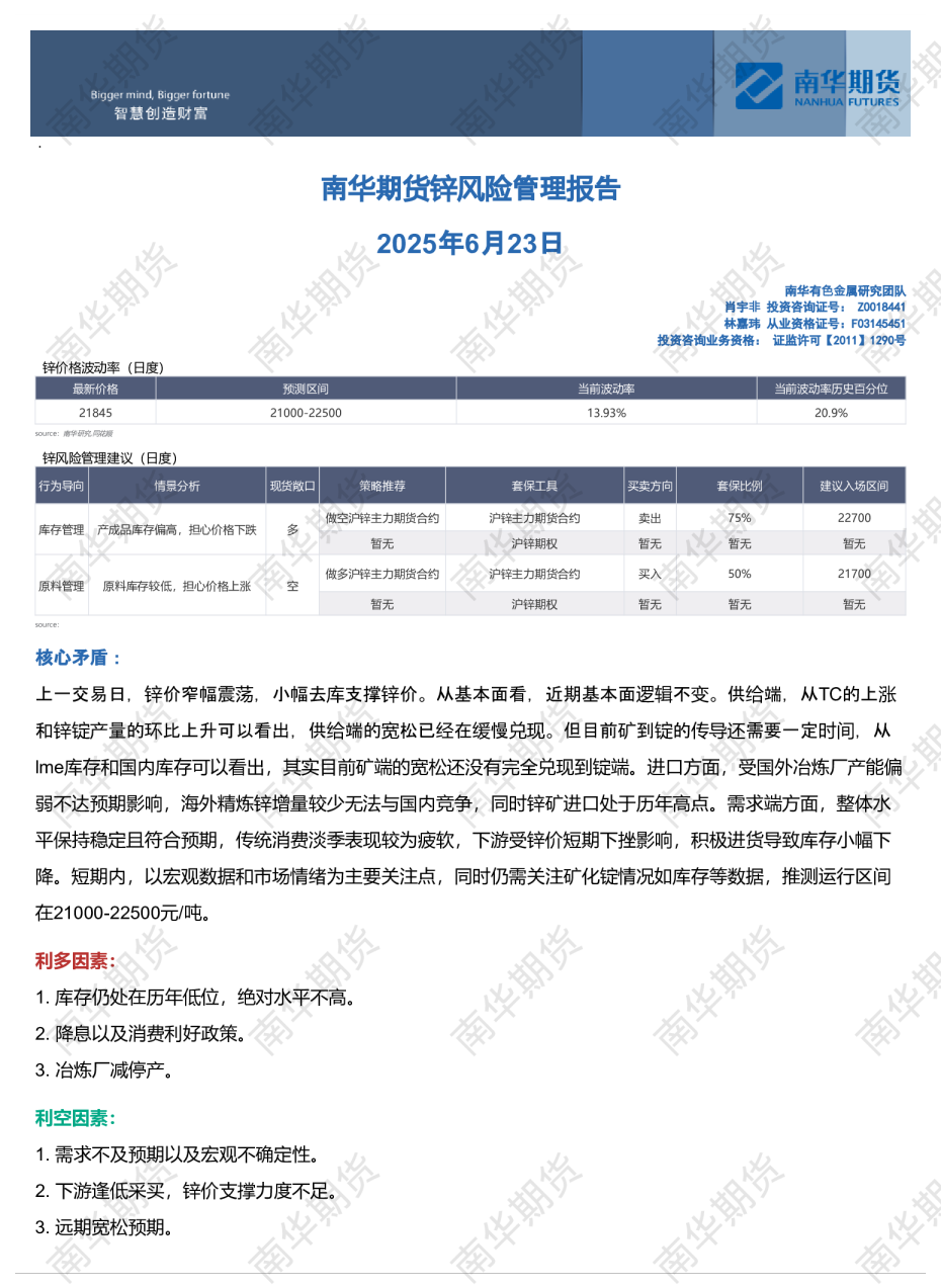 锌风险管理报告