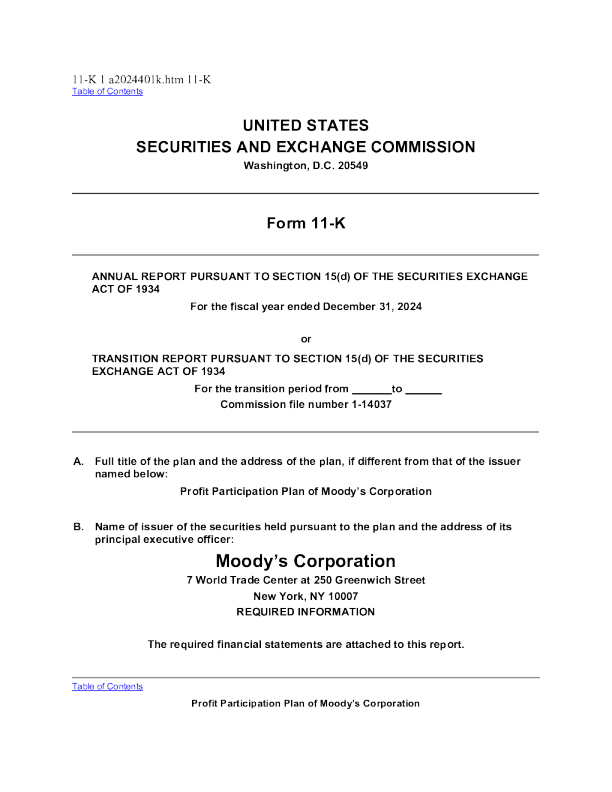 穆迪 2024年度报告
