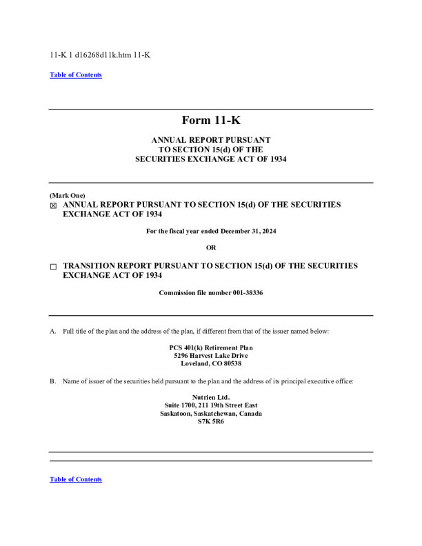 Nutrien Ltd 2024年年度报告