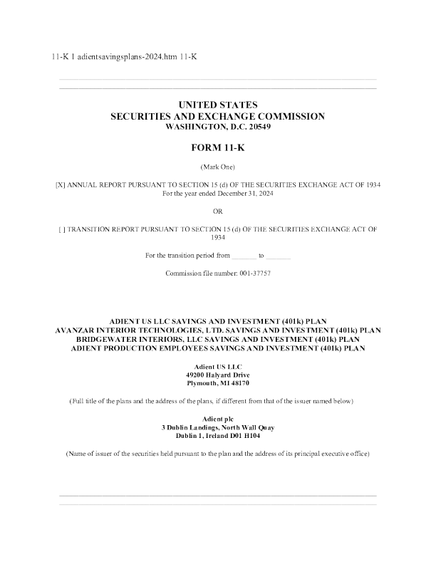 Adient plc 2024年度报告