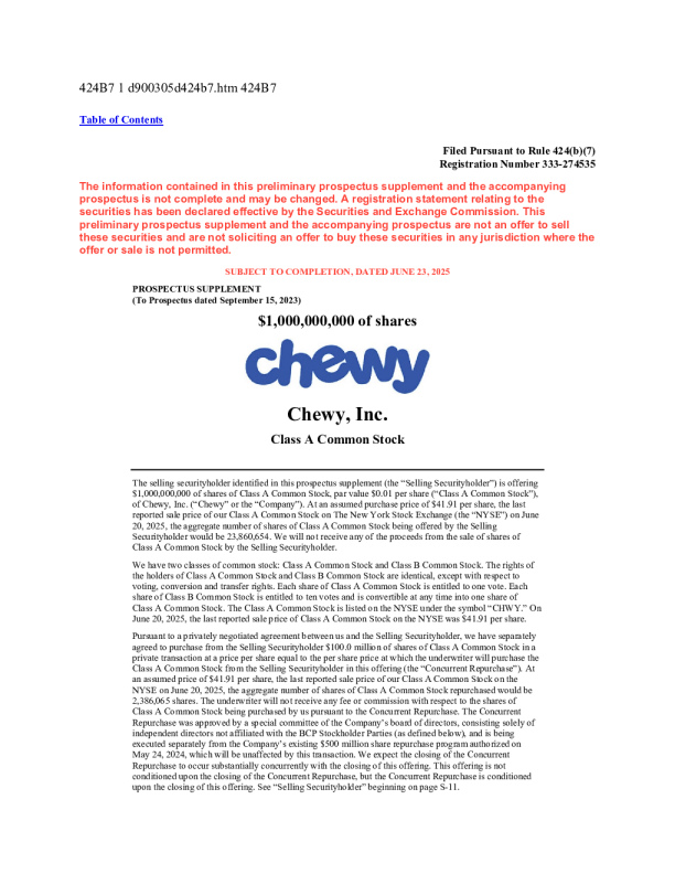 Chewy Inc-A美国股票招股说明书(2025-06-23版)