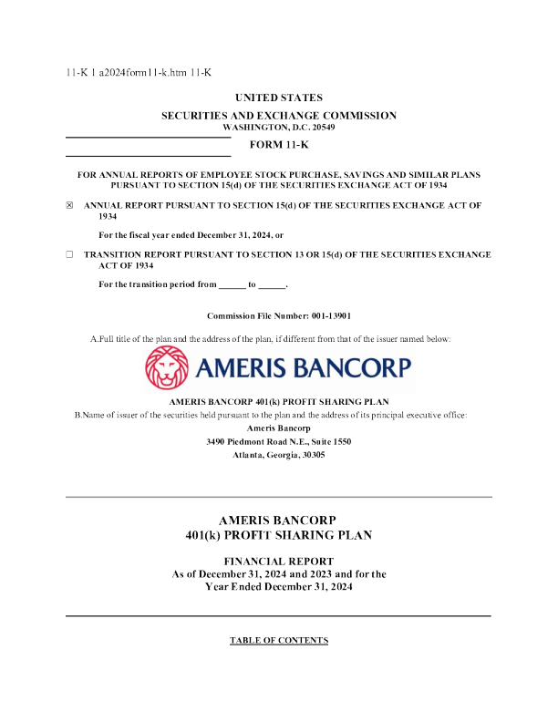 Ameris Bancorp 2024年度报告