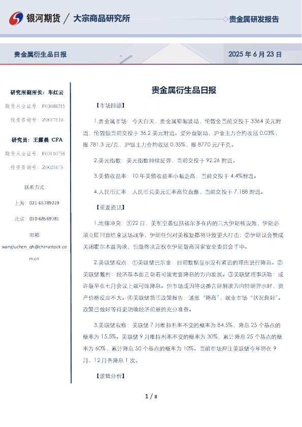 贵金属衍生品日报