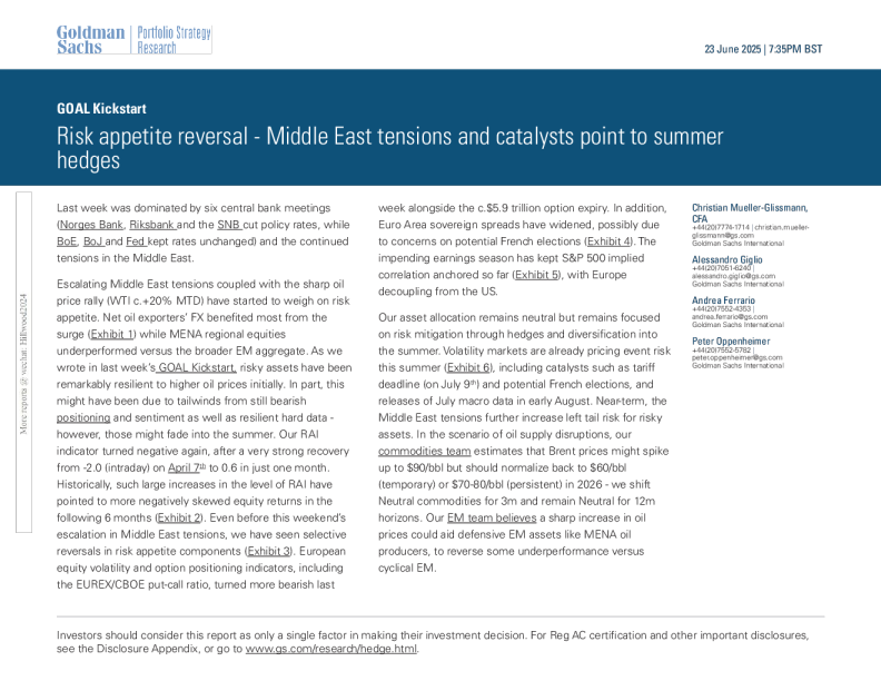 风险偏好逆转：中东紧张局势和催化剂指向夏季对冲