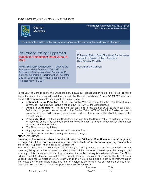 加拿大皇家银行美股招股说明书(2025-06-24版)
