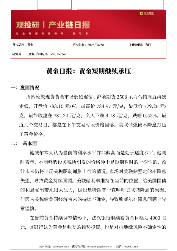 观投研之黄金日报