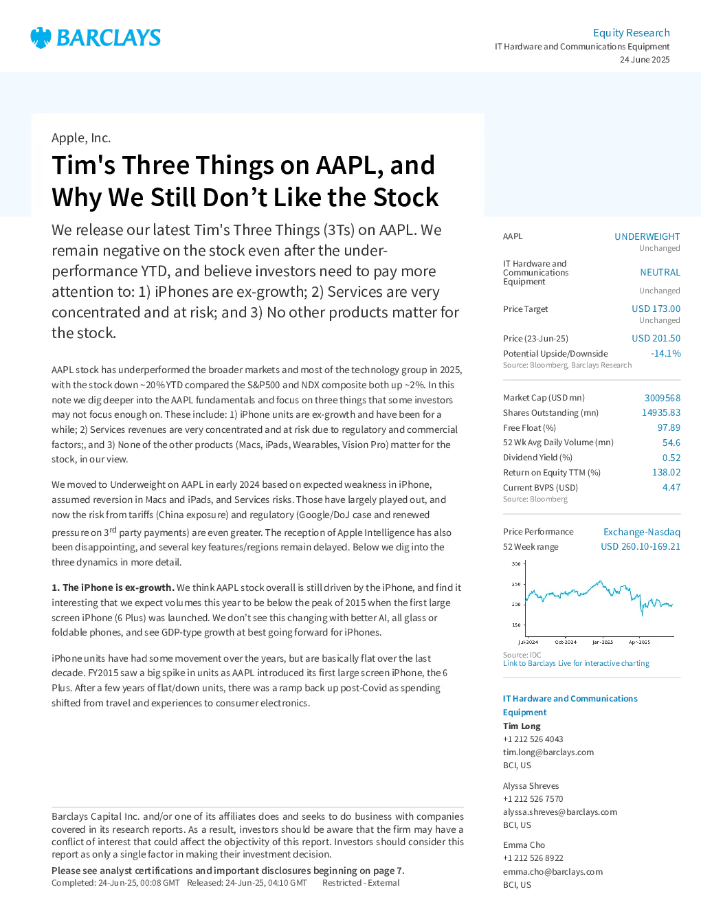 Tim's Three Things on AAPL, and Why We Still Don’t Like the Stock