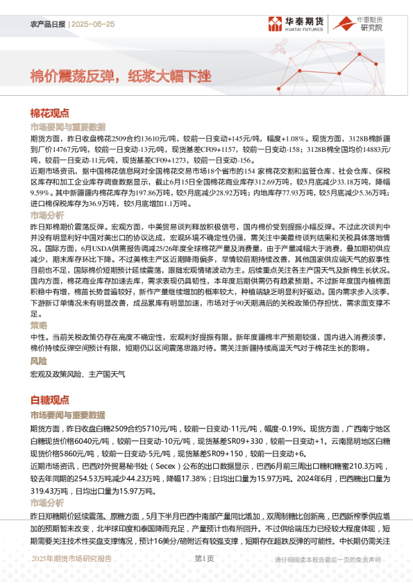 农产品日报：棉价震荡反弹，纸浆大幅下挫