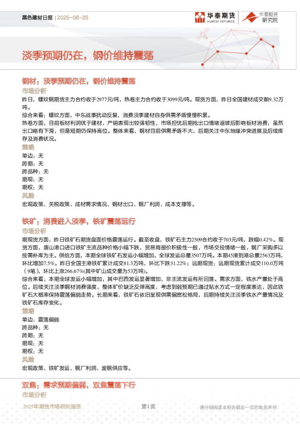 黑色建材日报：淡季预期仍在，钢价维持震荡