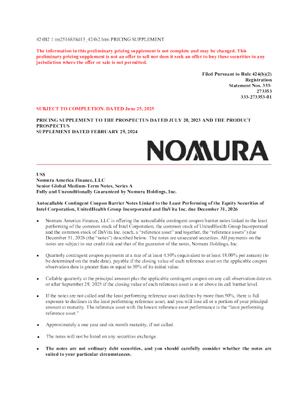 野村控股美股招股说明书(2025-06-25版)