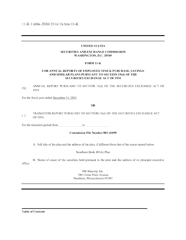 NB Bancorp Inc 2024年度报告