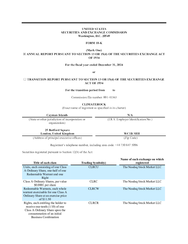 ClimateRock-A 2024年度报告