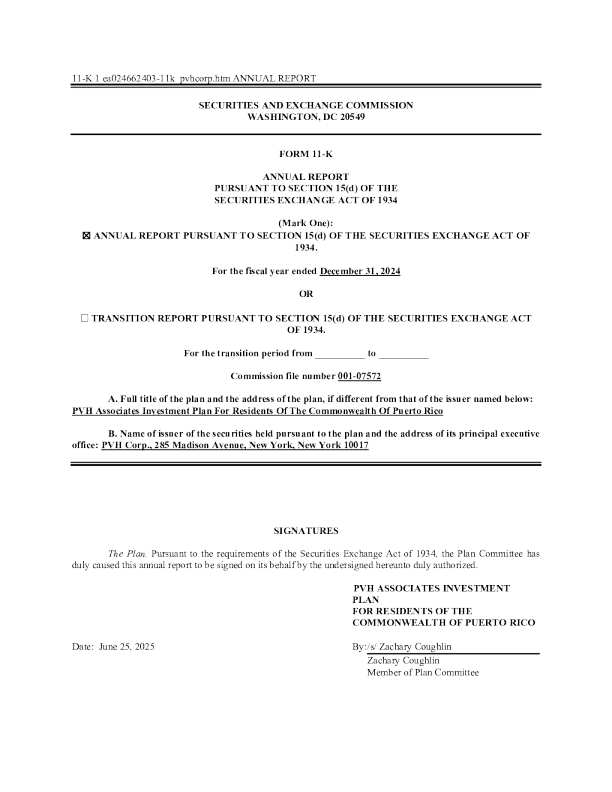 PVH Corp 2024年度报告