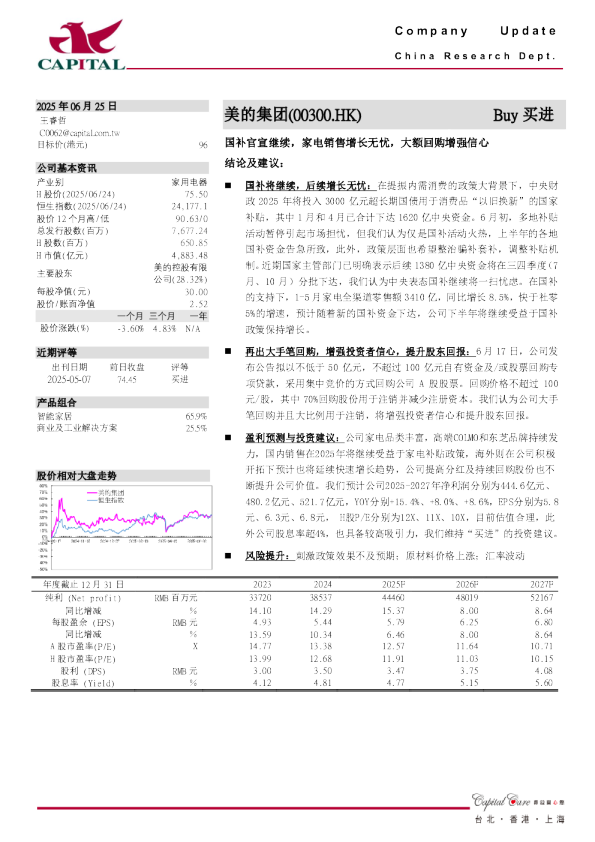 国补官宣继续，家电销售增长无忧，大额回购增强信心
