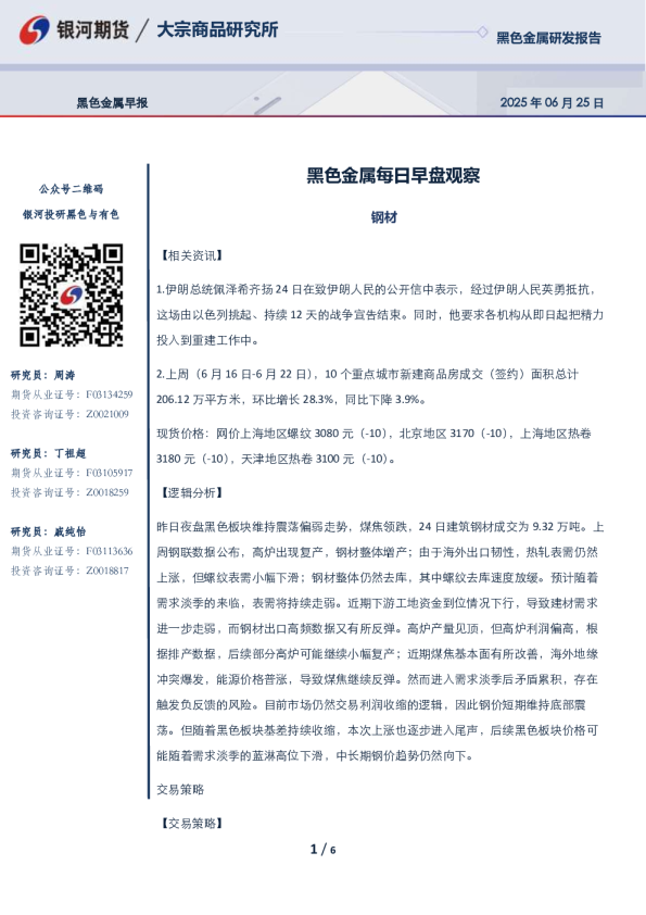黑色金属每日早盘观察