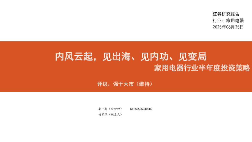 家用电器行业半年度投资策略：国内风云起，见出海、见内功、见变局