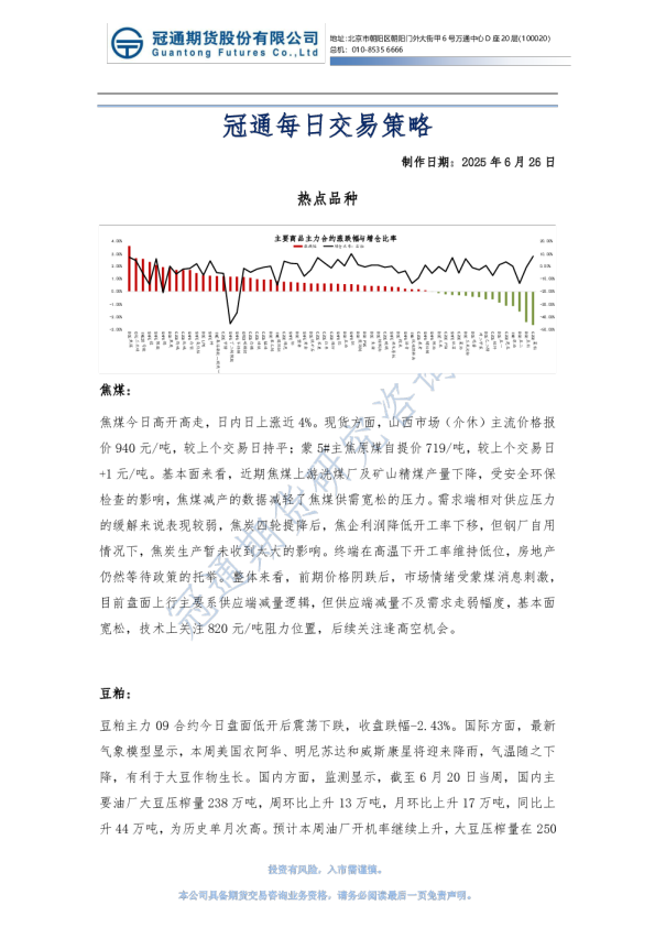 冠通每日交易策略