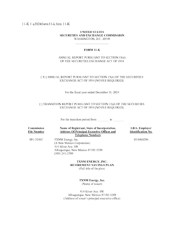 TXNM能源公司2024年度报告