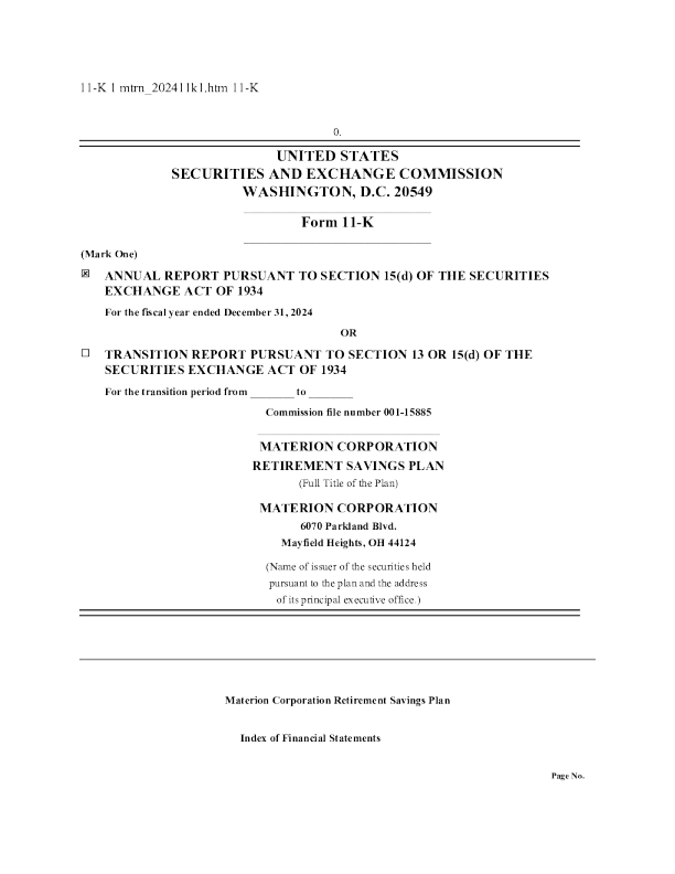 Materion Corp 2024年度报告
