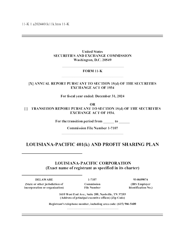 路易斯安那太平洋 2024年度报告