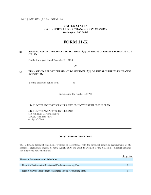 JB亨特运输服务2024年度报告