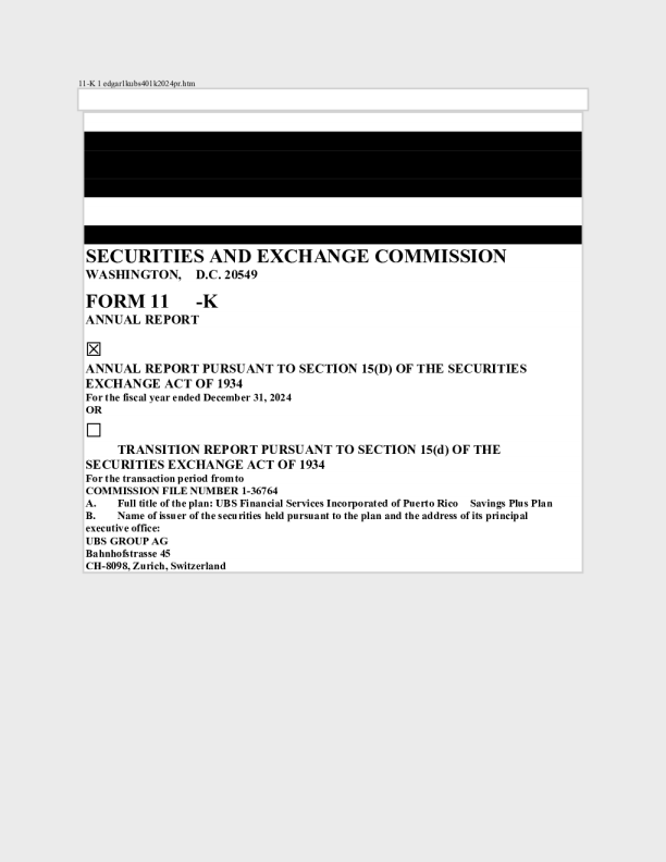 瑞银集团 2024年度报告