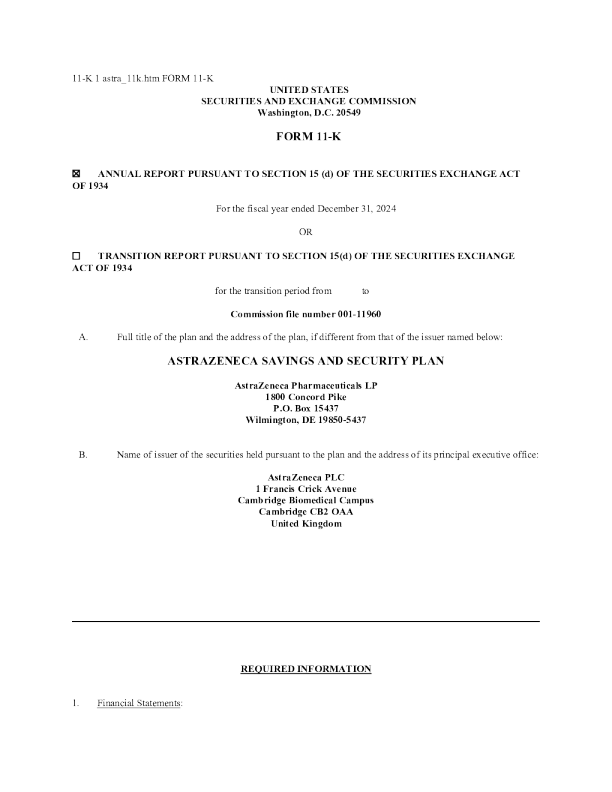 阿斯利康 2024年度报告
