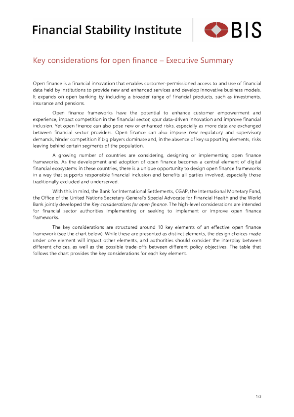 开放金融的关键考虑因素——执行摘要