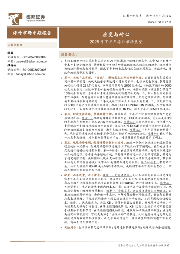 2025年下半年海外市场展望：应变与耐心