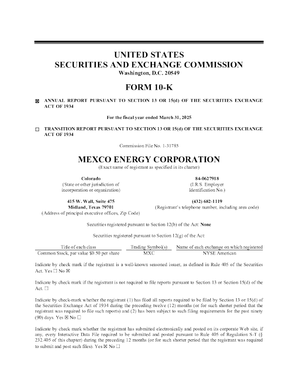 Mexco Energy Corp 2024年度报告