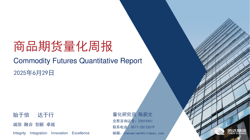 商品期货量化周报：诚信融合创新卓越